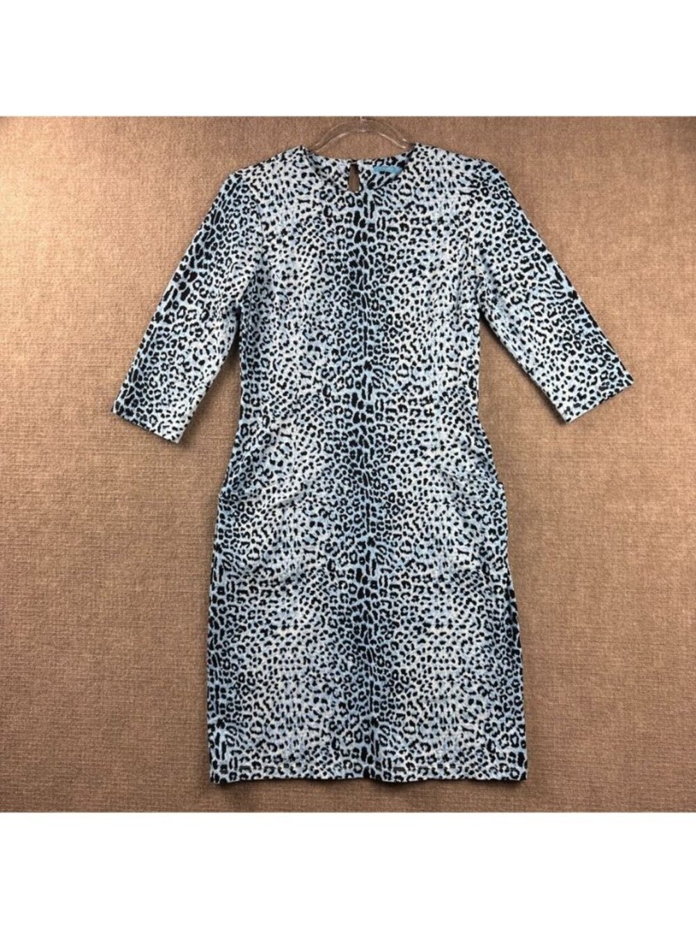 J MCLAUGHLIN Catalyst Dress Small Blue Cheetah Leopard Animal Print Shift Knit